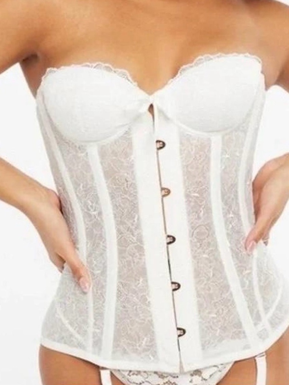 Savage X Fenty White Lace Strapless Corset Bustier